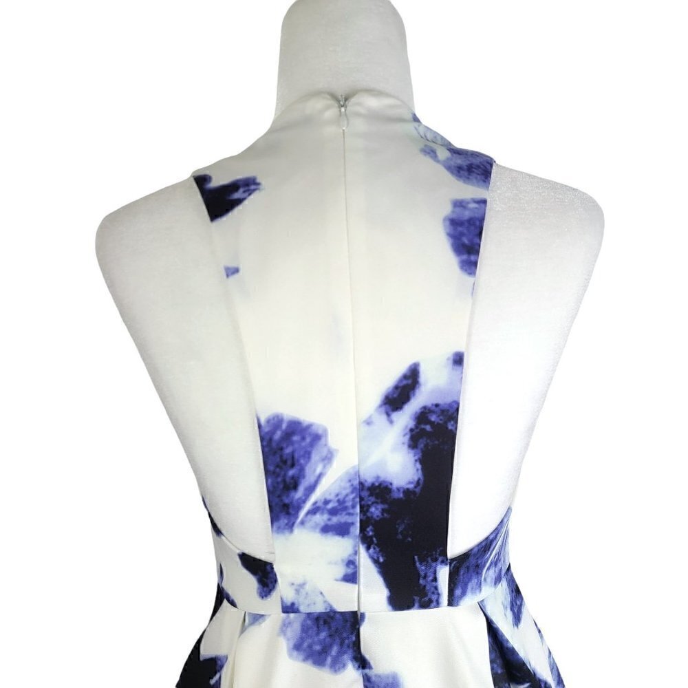 Lulu's White Blue Floral V Neck Sexy Back Mini Sleeveless Dress - Picture 6 of 8